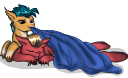 Size: 640x390 | Tagged: safe, artist:mallowcupcake, hitch trailblazer, sprout cloverleaf, earth pony, pony, g5, my little pony: a new generation, blanket, cute, gay, male, ship:clovertrail, shipping, sleeping, stallion
