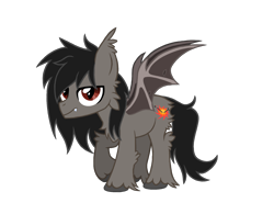 Size: 1745x1290 | Tagged: safe, artist:revenge.cats, bat pony, pony, bat wings, butt fluff, cheek fluff, ear fluff, falling in reverse, fangs, frown, leg fluff, male, ponified, ronnie radke, show accurate, simple background, solo, stallion, transparent background, wings