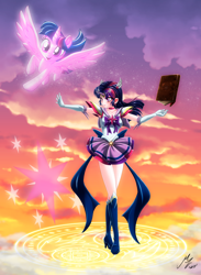 Size: 1976x2705 | Tagged: safe, artist:mauroz, part of a set, twilight sparkle, alicorn, human, pony, g4, anime, clothes, cosplay, costume, female, humanized, sailor moon (series), twilight sparkle (alicorn)