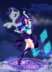 Size: 1976x2705 | Tagged: safe, artist:mauroz, part of a set, rarity, human, pony, unicorn, g4, anime, clothes, cosplay, costume, female, horn, horned humanization, humanized, open mouth, panties, sailor moon (series), underwear