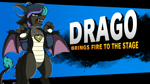 Size: 1920x1080 | Tagged: safe, artist:moonrunes, part of a set, oc, oc only, oc:drago, dragon, barely pony related, commission, parody, solo, splash art, super smash bros., title card, video game, ych result
