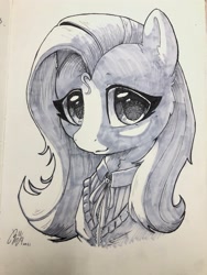 Size: 3024x4032 | Tagged: safe, artist:b_m, fluttershy, pegasus, pony, g4, bust, clothes, female, mare, monochrome, solo, traditional art