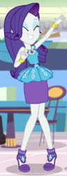 Size: 208x542 | Tagged: safe, screencap, rarity, dashing through the mall, equestria girls, equestria girls specials, g4, my little pony equestria girls: better together, my little pony equestria girls: holidays unwrapped, cropped, eyes closed, eyeshadow, female, grin, makeup, rarity peplum dress, sleeveless, smiling, solo