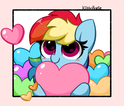 Size: 4553x3892 | Tagged: safe, artist:kittyrosie, rainbow dash, pegasus, pony, absurd resolution, blushing, cute, dashabetes, female, heart, kittyrosie is trying to murder us, mare, simple background, smiling, solo, sweet dreams fuel, weapons-grade cute