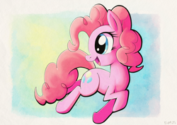 Size: 5787x4093 | Tagged: safe, artist:konanachi, pinkie pie, earth pony, pony, g4, absurd file size, absurd resolution, female, looking back, mare, open mouth, open smile, smiling, solo