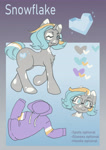 Size: 2894x4093 | Tagged: safe, artist:snowflake_pone, oc, oc only, pony, unicorn, clothes, crystal heart, description, female, glasses, gradient background, heart, hoodie, looking at you, multicolored mane, no pupils, reference sheet, short hair, short tail, smiling, solo, tail