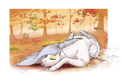 Size: 2000x1337 | Tagged: safe, artist:royvdhel-art, oc, oc only, pegasus, pony, commission, female, leaves, lying down, outdoors, prone, sleeping, solo, tree, ych result