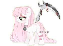 Size: 3100x2287 | Tagged: safe, artist:herusann, artist:mint-light, oc, oc only, earth pony, pony, base used, collar, earth pony oc, eyelashes, female, high res, mare, scythe, simple background, solo, transparent background