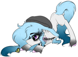 Size: 2476x1810 | Tagged: safe, artist:beamybutt, oc, oc only, butterfly, earth pony, pony, beanie, ear fluff, earth pony oc, face down ass up, female, hat, mare, simple background, solo, transparent background