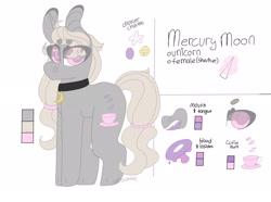 Size: 2596x1936 | Tagged: safe, artist:shinyantlers, pony, unicorn, choker, female, mare, reference sheet, smiling, solo