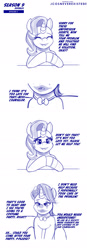 Size: 960x2743 | Tagged: safe, artist:jcosneverexisted, starlight glimmer, pony, unicorn, g4, student counsel, couch, dialogue, female, makeup, male, mare, parody, season 9 doodles, stallion, text, the joker