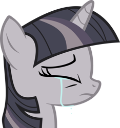 Size: 3020x3231 | Tagged: safe, artist:hombre0, artist:wardex101, edit, twilight sparkle, pony, g4, bust, crying, discorded, discorded twilight, eyes closed, female, high res, horn, mare, portrait, profile, sad, simple background, solo, transparent background, twilight tragedy, vector