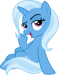 Size: 3000x3864 | Tagged: safe, artist:cloudy glow, trixie, pony, unicorn, g4, road to friendship, .ai available, female, high res, horn, lidded eyes, mare, open mouth, open smile, purple eyes, simple background, sitting, smiling, solo, tail, transparent background, two toned mane, two toned tail, vector