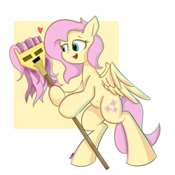 Size: 2882x2882 | Tagged: safe, artist:skylinepony_, fluttershy, pegasus, pony, g4, bipedal, cutie mark, female, fluttermop, high res, mare, meme, mop, simple background, solo