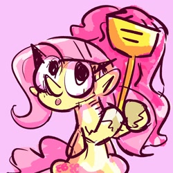 Size: 2000x2000 | Tagged: safe, artist:eveeyuwu, fluttershy, pegasus, pony, g4, female, fluttermop, high res, holding, mare, meme, mop, pink background, simple background, solo