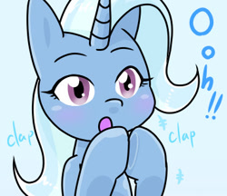 Size: 370x320 | Tagged: safe, alternate version, artist:batipin, part of a set, trixie, pony, unicorn, g4, blushing, clapping, cropped, female, open mouth, solo