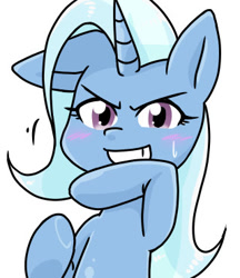 Size: 320x370 | Tagged: safe, alternate version, artist:batipin, part of a set, trixie, pony, unicorn, g4, blushing, cropped, female, gritted teeth, one ear down, simple background, solo, white background