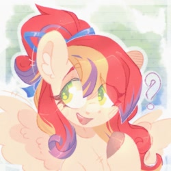Size: 1500x1500 | Tagged: safe, artist:tsarstvo, oc, oc only, pegasus, pony, bust, female, looking away, mare, open mouth, question mark, solo