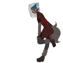 Size: 1024x1024 | Tagged: safe, artist:idkhesoff, derpibooru exclusive, oc, oc only, oc:elizabat stormfeather, human, werewolf, alternate hairstyle, blushing, boots, clothes, costume, dark skin, dress, female, fingerless gloves, fur, gloves, halloween, halloween costume, holiday, humanized, humanized oc, lipstick, open mouth, shoes, simple background, solo, transparent background