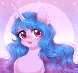 Size: 1800x1692 | Tagged: safe, artist:kawipie, izzy moonbow, pony, unicorn, g5, my little pony: a new generation, blushing, bust, chest fluff, cute, ear fluff, female, izzybetes, mare, open mouth, solo