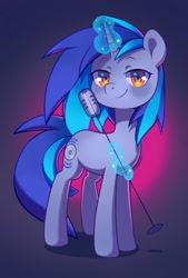 Size: 2500x3700 | Tagged: safe, artist:cherrnichka, oc, oc only, oc:homage, pony, unicorn, fallout equestria, female, high res, looking at you, magic, mare, microphone, microphone stand, smiling, smiling at you, smug, solo