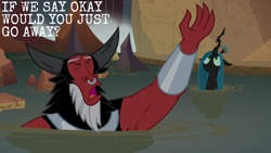 Size: 1920x1080 | Tagged: safe, edit, edited screencap, editor:quoterific, screencap, lord tirek, queen chrysalis, centaur, changeling, changeling queen, taur, frenemies (episode), g4, season 9, eyes closed, female, male, open mouth