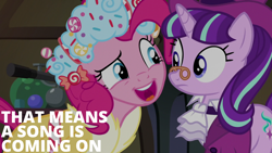 Size: 1920x1080 | Tagged: safe, edit, edited screencap, editor:quoterific, screencap, pinkie pie, snowfall frost, spirit of hearth's warming presents, starlight glimmer, earth pony, pony, unicorn, a hearth's warming tail, g4, season 6, female, mare, open mouth, open smile, smiling