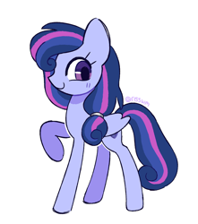 Size: 882x1000 | Tagged: safe, artist:risswm, oc, oc only, pegasus, pony, female, looking at you, mare, offspring, parent:princess cadance, parent:shining armor, parents:shiningcadance, profile, simple background, smiling, solo, white background