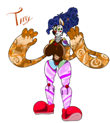 Size: 1600x1800 | Tagged: safe, artist:sanyo2100, oc, oc only, oc:taffy, robot, robot pony, anthro, animatronic, breasts, busty oc, clown, five nights at freddy's, simple background, solo, transparent background