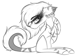 Size: 2542x1885 | Tagged: safe, artist:beamybutt, oc, oc only, earth pony, pony, ear fluff, earth pony oc, eyelashes, female, lineart, mare, monochrome, simple background, sitting, white background