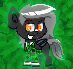 Size: 943x887 | Tagged: safe, artist:tranzmuteproductions, oc, oc only, oc:tranzmute, bat pony, pony, bat pony oc, bat wings, clothes, ear fluff, holiday, male, necktie, saint patrick's day, solo, stallion, suit, wings