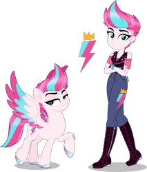 Size: 3401x4000 | Tagged: safe, artist:orin331, zipp storm, human, pegasus, pony, equestria girls, g4, g5, my little pony: a new generation, accessory, boots, bracelet, clothes, crossed arms, crossed legs, cutie mark, equestria girls-ified, feathered fetlocks, female, fingerless gloves, frown, g5 to equestria girls, g5 to g4, gloves, high res, human ponidox, jewelry, leather vest, looking at you, mare, movie accurate, piercing, raised hoof, self paradox, self ponidox, shoes, simple background, spread wings, transparent background, wings