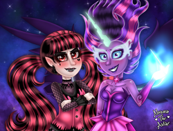 Size: 1317x1000 | Tagged: safe, artist:noreentheartist, sci-twi, twilight sparkle, ghoul, monster girl, undead, vampire, vampony, equestria girls, g4, my little pony equestria girls: friendship games, blushing, crossover, dracula, draculaura, female, glowing, glowing eyes, magic, magic aura, mattel, midnight sparkle, monster, monster high, shadow draculaura, vegan, vegetarian