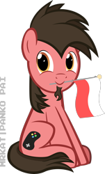 Size: 2845x4695 | Tagged: safe, artist:ace play, oc, oc only, oc:ace play, earth pony, pony, facial hair, goatee, looking at you, male, mouth hold, poland, polish flag, polish national independence day, simple background, sitting, smiling, solo, stallion, transparent background, vector