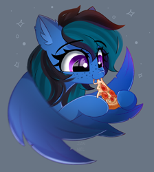 Size: 1608x1793 | Tagged: safe, artist:janelearts, oc, oc only, pegasus, pony, female, food, gray background, pizza, simple background, solo
