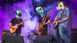 Size: 1280x720 | Tagged: safe, crescent pony, mane moon, star hunter, thunderlane, human, g4, 1000 years in photoshop, band, bass guitar, crescent moon, cursed image, electric guitar, guitar, humanized, irl, irl human, male, moon, musical instrument, photo, ween, wonderbolts
