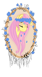Size: 474x864 | Tagged: safe, artist:starcutx, fluttershy, pegasus, pony, g4, bust, eyes closed, female, floral head wreath, flower, flower in hair, mare, one ear down, picture frame, portrait, simple background, solo, three quarter view, transparent background