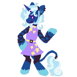 Size: 640x640 | Tagged: safe, artist:alicornfluttershy, trixie, unicorn, semi-anthro, g4, alternate design, arm hooves, clothes, ear piercing, leonine tail, piercing, redesign, simple background, solo, tail, transparent background, unshorn fetlocks