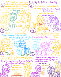 Size: 4779x6013 | Tagged: safe, artist:adorkabletwilightandfriends, apple bloom, applejack, cup cake, fluttershy, moondancer, pinkie pie, rainbow dash, rarity, scootaloo, soarin', starlight glimmer, sweetie belle, twilight sparkle, zephyr breeze, oc, oc:pinenut, alicorn, cat, earth pony, pegasus, pony, unicorn, comic:adorkable twilight and friends, adorkable, adorkable twilight, ahegao, apple cider, bow, burn, cider, comic, couch, cute, cutie mark crusaders, dig, dork, excited, faic, fart joke, female, filly, friendship, giving, glowing, glowing horn, happy, harvest, horn, kindness, levitation, lounging, lying down, magic, magic aura, male, mane six, mare, nervous, open mouth, sharing, shipping, slice of life, soarindash, straight, telekinesis, toilet humor, tongue out, twilight sparkle (alicorn), wagon