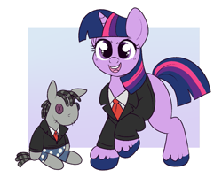 Size: 1013x815 | Tagged: safe, artist:lulubell, smarty pants, twilight sparkle, pony, unicorn, g4, clothes, female, filly, filly twilight sparkle, secret agent, suit, unshorn fetlocks, younger