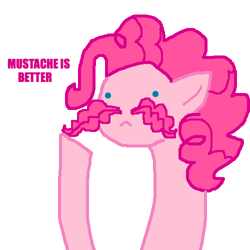 Size: 500x500 | Tagged: safe, artist:askpinkiepieandfriends, pinkie pie, earth pony, pony, g4, ask, bust, facial hair, female, mare, moustache, simple background, solo, tumblr, white background