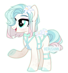 Size: 2300x2468 | Tagged: safe, artist:herusann, artist:mint-light, oc, oc only, earth pony, pony, base used, earth pony oc, eyelashes, female, flower, flower in hair, high res, mare, raised hoof, simple background, smiling, solo, transparent background