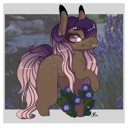 Size: 1963x1963 | Tagged: safe, artist:shinyantlers, oc, oc only, earth pony, pony, earth pony oc, female, flower, mare, nose piercing, nose ring, piercing, raised hoof, simple background, solo, transparent background