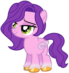 Size: 2815x2977 | Tagged: safe, artist:emeraldblast63, pipp petals, pegasus, pony, g4, g5, my little pony: a new generation, female, filly, filly pipp petals, folded wings, full body, g5 to g4, green eyes, high res, lidded eyes, purple mane, purple tail, show accurate, simple background, small wings, smiling, solo, standing, tail, transparent background, unshorn fetlocks, wings, younger