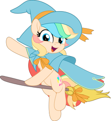 Size: 4585x5000 | Tagged: safe, artist:jhayarr23, oc, oc only, candy pony, food pony, original species, absurd resolution, broom, female, flying, flying broomstick, looking at you, mare, open mouth, open smile, simple background, smiling, smiling at you, solo, transparent background