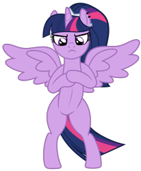 Size: 3992x4853 | Tagged: safe, artist:severity-gray, twilight sparkle, alicorn, pony, g4, alternate hairstyle, ankha zone, bipedal, eyeshadow, female, makeup, mare, meme, parody, piercing, ponified meme, ponytail, simple background, solo, spread wings, standing, standing up, transparent background, twilight sparkle (alicorn), unamused, wings