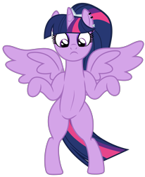 Size: 3992x4853 | Tagged: safe, alternate version, artist:severity-gray, twilight sparkle, alicorn, pony, g4, alternate hairstyle, ankha zone, bipedal, eyeshadow, female, makeup, mare, meme, parody, piercing, ponified meme, ponytail, simple background, solo, spread hooves, spread wings, standing, standing up, transparent background, twilight sparkle (alicorn), wide eyes, wings