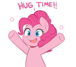 Size: 644x567 | Tagged: safe, artist:higgly-chan, pinkie pie, earth pony, pony, blushing, cute, dialogue, diapinkes, female, happy, hug, hug time, incoming hug, mare, open mouth, simple background, solo, stars, surprise hug, text, white background