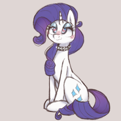 Size: 1360x1360 | Tagged: artist needed, safe, rarity, pony, unicorn, collar, female, heart eyes, simple background, sitting, solo, wingding eyes