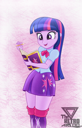 Size: 1350x2109 | Tagged: safe, artist:theretroart88, twilight sparkle, human, equestria girls, g4, book, cute, female, friendship journal, open mouth, pencil, solo, twiabetes